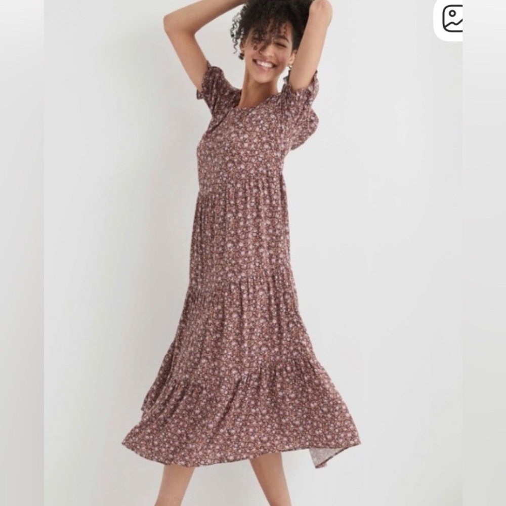 Aerie Women's Floral Tiered Midi Dress - Brown